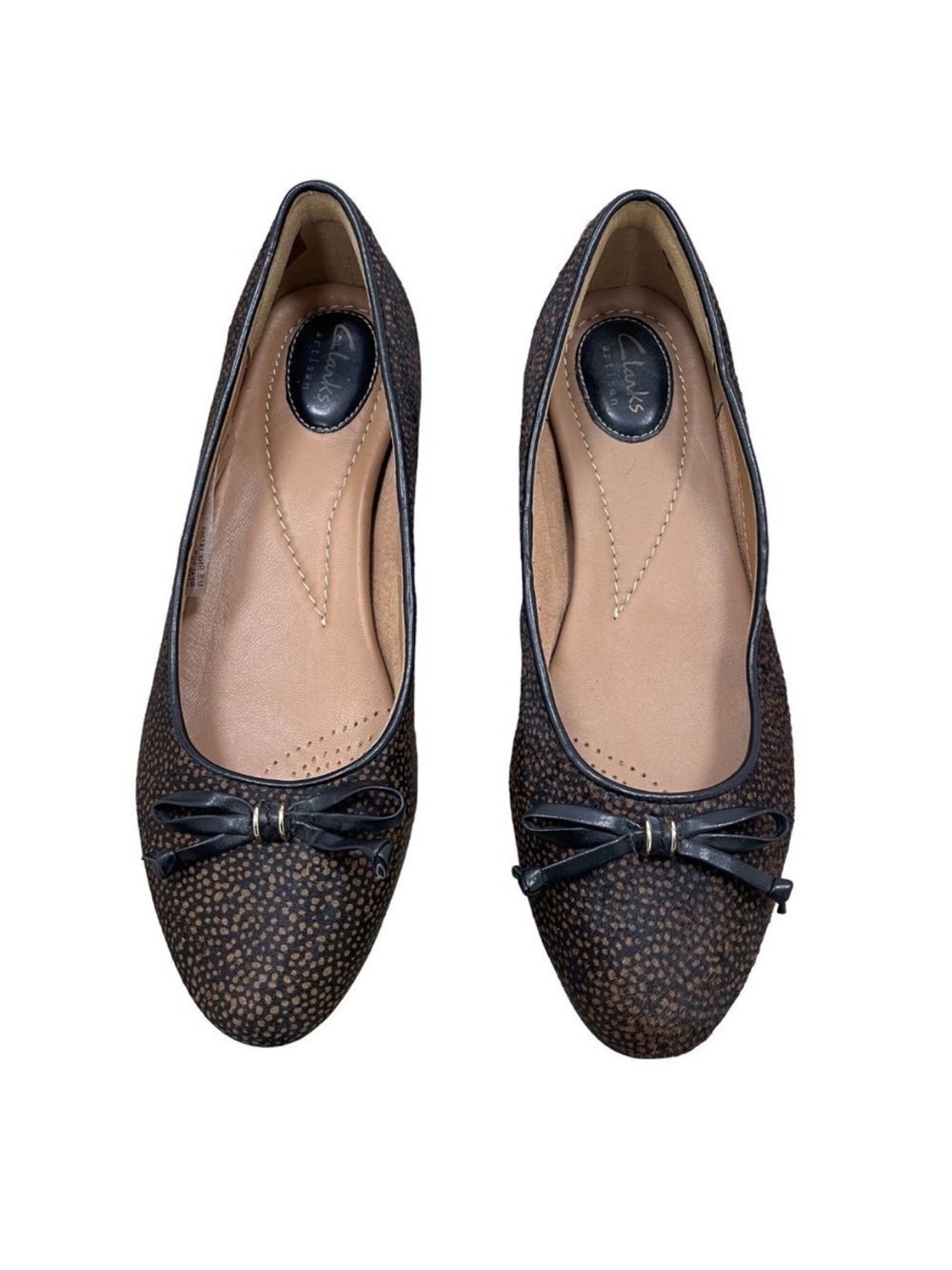 Clarks real leather calf fur Women’s Brown Patterned Ballet Flats with Bow